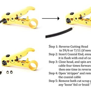 Premium Coaxial Cable Cutter/Prepping Tool for RG59, RG6, RG7, and RG11 - Stripping Tool for Category Cable- CAT6 CAT5 CAT3 Stripper - Universal for coaxial and cat wire