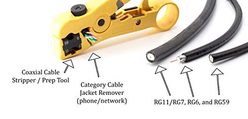 Premium Coaxial Cable Cutter/Prepping Tool for RG59, RG6, RG7, and RG11 - Stripping Tool for Category Cable- CAT6 CAT5 CAT3 Stripper - Universal for coaxial and cat wire