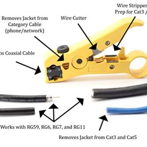 Premium Coaxial Cable Cutter/Prepping Tool for RG59, RG6, RG7, and RG11 - Stripping Tool for Category Cable- CAT6 CAT5 CAT3 Stripper - Universal for coaxial and cat wire