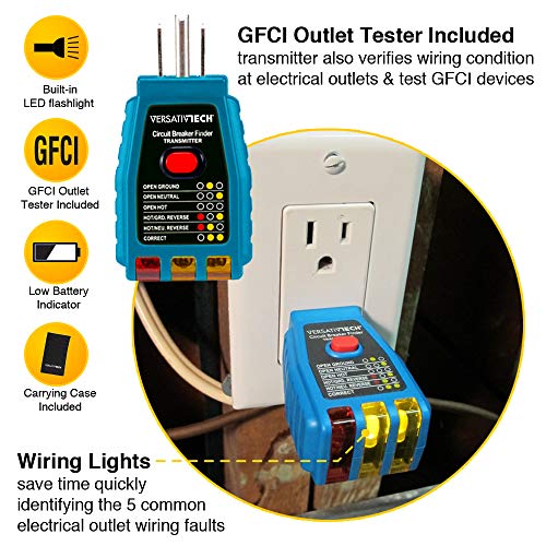 Circuit Breaker Finder with GFCI Circuit Tester & LED flashlight: 3-in-1 Circuit Breaker Finder Multitool to quickly identify the right Circuit Breaker is powering an outlet accurately by VersativTECH