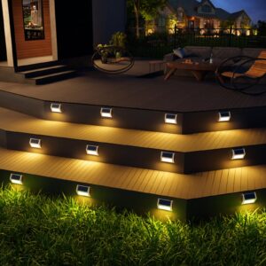 JSOT Solar Lights Outdoor for Deck,Waterproof Solar Powered Steps Light Outdoor Wireless LED Lamp Fence Lighting Walkway Patio Stair Garden Path Rail Backyard Fences Post 8 Pack Warm White