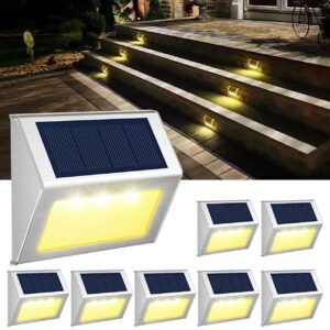 JSOT Solar Lights Outdoor for Deck,Waterproof Solar Powered Steps Light Outdoor Wireless LED Lamp Fence Lighting Walkway Patio Stair Garden Path Rail Backyard Fences Post 8 Pack Warm White