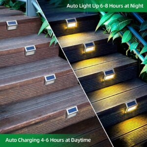 JSOT Solar Lights Outdoor for Deck,Waterproof Solar Powered Steps Light Outdoor Wireless LED Lamp Fence Lighting Walkway Patio Stair Garden Path Rail Backyard Fences Post 8 Pack Warm White