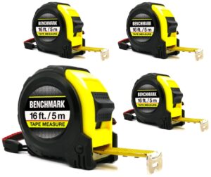 benchmark - 16ft tape measure - metric and imperial (feet and centimeters) (16ft, black/yellow, 4)