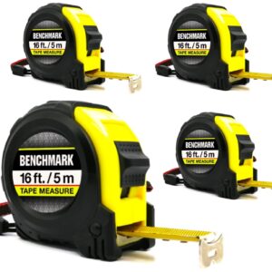 Benchmark - 16ft Tape Measure - Metric and Imperial (feet and Centimeters) (16ft, Black/Yellow, 4)