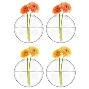 Mkono Wall Hanging Planter Propagation Station Glass Flower Vase for Hydroponics Plants, Bathroom, Home Office Living Room Decor Gift, Oblate Set of 4