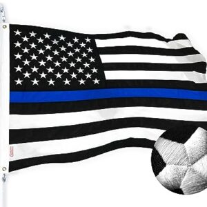 G128 Thin Blue Line Flag | 3x5 Ft | StormFlyer Series Embroidered 220GSM Spun Polyester | Duty and Honor Flag, Embroidered Design, Indoor/Outdoor, Brass Grommets, Heavy Duty, All Weather