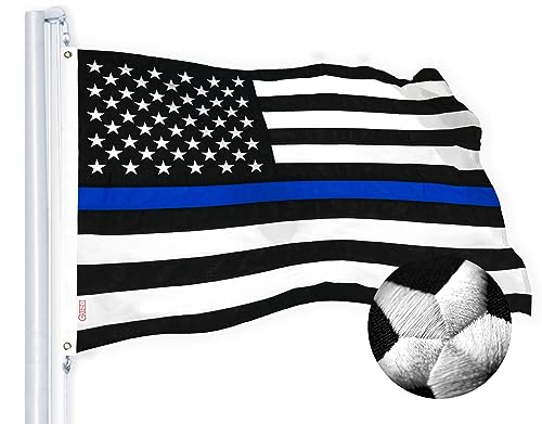 G128 Thin Blue Line Flag | 3x5 Ft | StormFlyer Series Embroidered 220GSM Spun Polyester | Duty and Honor Flag, Embroidered Design, Indoor/Outdoor, Brass Grommets, Heavy Duty, All Weather