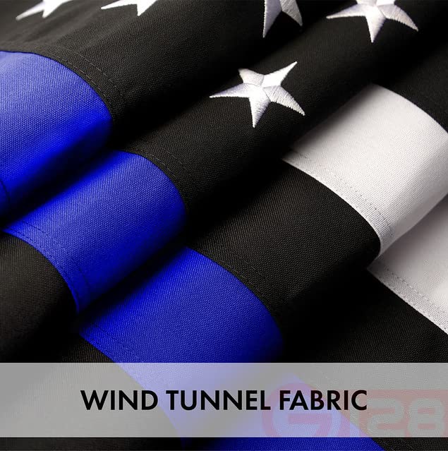 G128 Thin Blue Line Flag | 3x5 Ft | StormFlyer Series Embroidered 220GSM Spun Polyester | Duty and Honor Flag, Embroidered Design, Indoor/Outdoor, Brass Grommets, Heavy Duty, All Weather