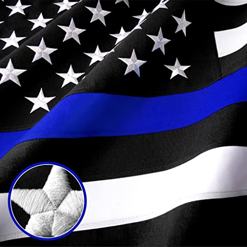 G128 Thin Blue Line Flag | 3x5 Ft | StormFlyer Series Embroidered 220GSM Spun Polyester | Duty and Honor Flag, Embroidered Design, Indoor/Outdoor, Brass Grommets, Heavy Duty, All Weather