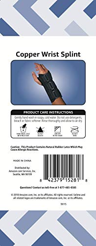 Amazon Brand - Solimo Copper Wrist Splint, Right Hand, One Size, Black