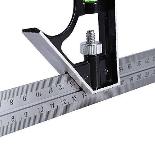 Combination Square 300mm 12-Inch Heavy Duty Professional Inch/Metric Stainless Steel Level & Tool,Metal-Body Carpenter's Tool,12" (Combination Square)