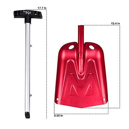 FridLife Folding Snow Shovel, Rugged Compact Emergency Tool for Car, Snowmobiles, or ATV – Compact Winter Survival Gear for Camping, 2 Piece Collapsible Hand Shovel, Lightweight Aluminum - Red