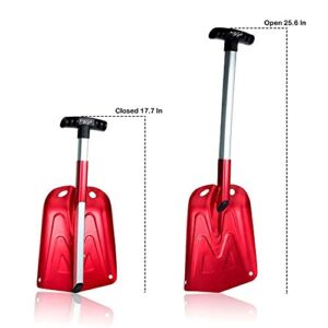 FridLife Folding Snow Shovel, Rugged Compact Emergency Tool for Car, Snowmobiles, or ATV – Compact Winter Survival Gear for Camping, 2 Piece Collapsible Hand Shovel, Lightweight Aluminum - Red