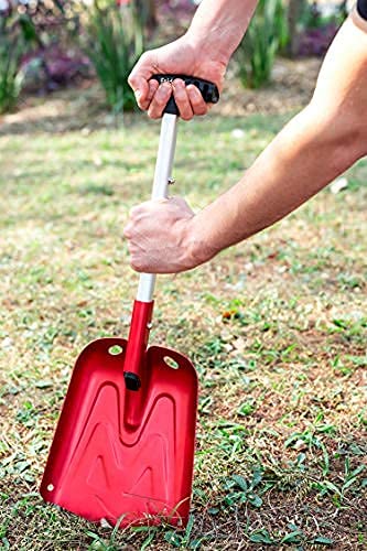 FridLife Folding Snow Shovel, Rugged Compact Emergency Tool for Car, Snowmobiles, or ATV – Compact Winter Survival Gear for Camping, 2 Piece Collapsible Hand Shovel, Lightweight Aluminum - Red