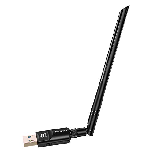 USB WiFi Adapter 1200Mbps Techkey USB 3.0 WiFi Dongle 802.11 ac Wireless Network Adapter with Dual Band 2.42GHz/300Mbps 5.8GHz/866Mbps 5dBi High Gain Antenna for Desktop Windows XP/Vista / 7-10