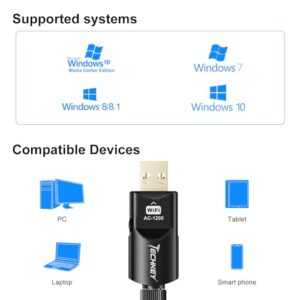 USB WiFi Adapter 1200Mbps Techkey USB 3.0 WiFi Dongle 802.11 ac Wireless Network Adapter with Dual Band 2.42GHz/300Mbps 5.8GHz/866Mbps 5dBi High Gain Antenna for Desktop Windows XP/Vista / 7-10