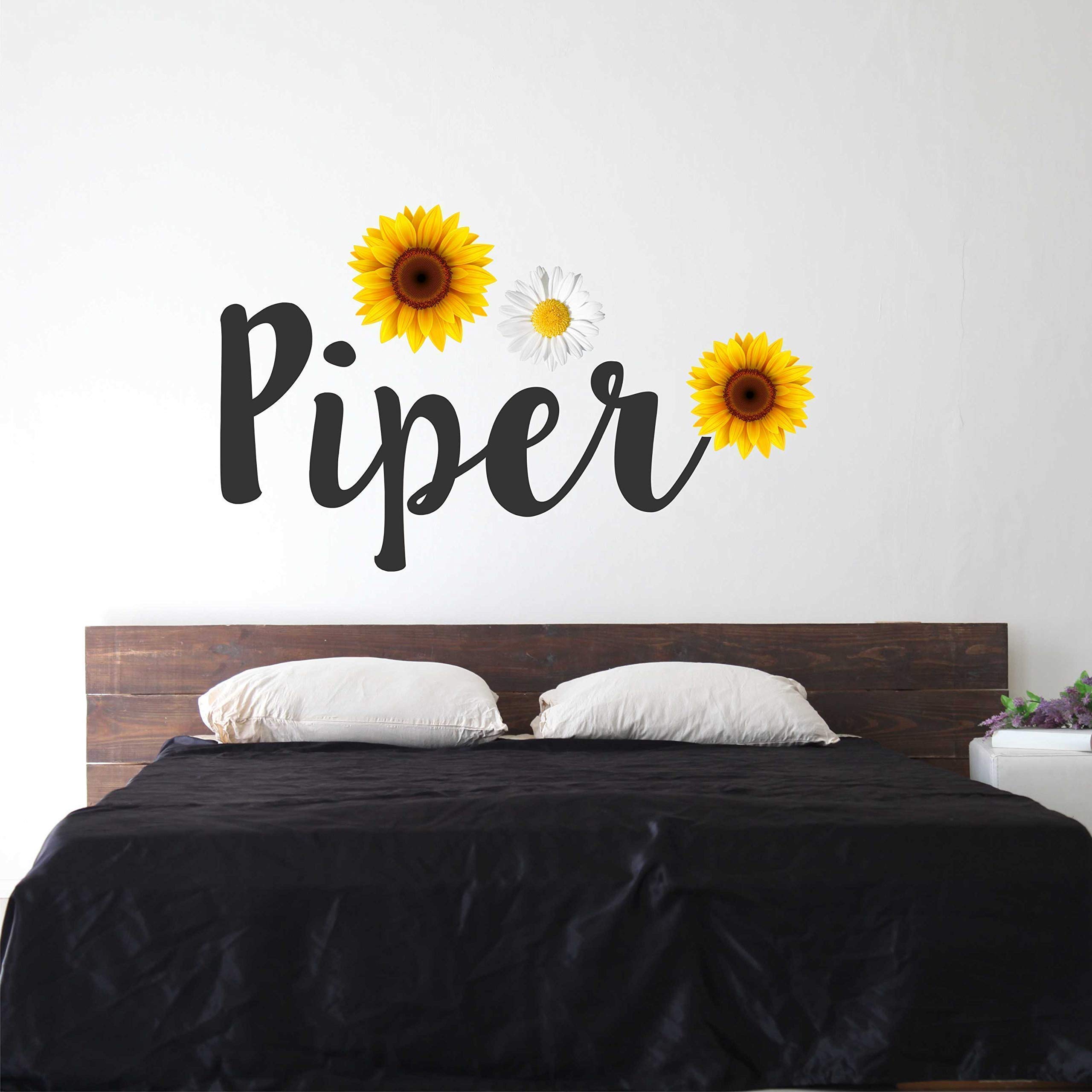 Sunflower Custom Name Wall Decal Flower - Girls Personalized Name Flower Wall Sticker - Custom Name Sign - Custom Name Stencil Monogram - Girls Nursery Wall Decor