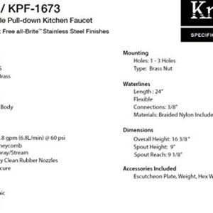 Kraus KPF-1673SFSMB Nolen Dual Function Pull, Faucets for Kitchen Sinks, Single-Handle, 16 3/8 Inch, Spot Free Stainless Steel/Matte Black