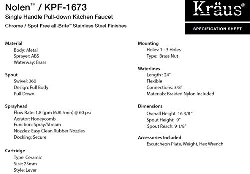 Kraus KPF-1673SFSMB Nolen Dual Function Pull, Faucets for Kitchen Sinks, Single-Handle, 16 3/8 Inch, Spot Free Stainless Steel/Matte Black