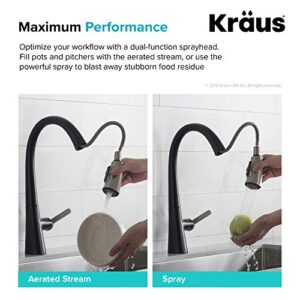 Kraus KPF-1673SFSMB Nolen Dual Function Pull, Faucets for Kitchen Sinks, Single-Handle, 16 3/8 Inch, Spot Free Stainless Steel/Matte Black