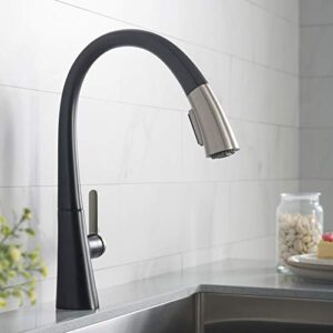 Kraus KPF-1673SFSMB Nolen Dual Function Pull, Faucets for Kitchen Sinks, Single-Handle, 16 3/8 Inch, Spot Free Stainless Steel/Matte Black