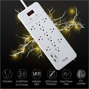 ONE Power PSS122 12 Outlet/2 USB Surge Protection Strip by ONE Power
