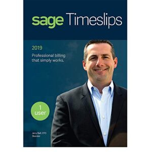 sage timeslips 2019, time tracking and billing software, easy data entry, over 100 predefined reports, track billable hours, streamline billing cycle, guided setup wizard, drag & drop design, 1-user