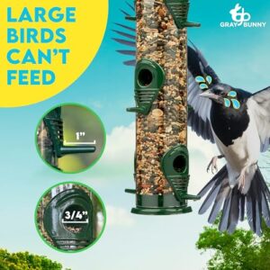 Gray Bunny Metal Bird Feeders for Outdoors Hanging, 6-Port Metal Bird Feeder Tube, Durable, Chew-Proof and Rust-Proof, 16 Inches