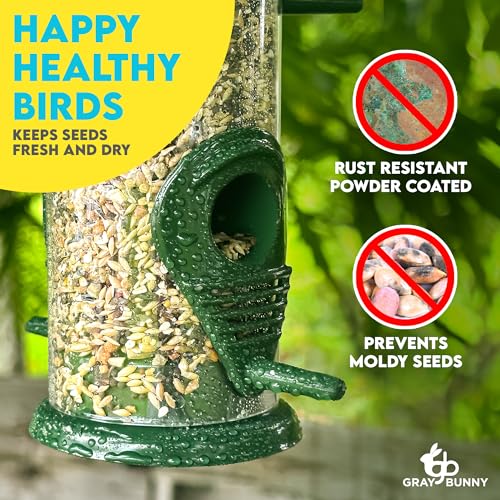 Gray Bunny Metal Bird Feeders for Outdoors Hanging, 6-Port Metal Bird Feeder Tube, Durable, Chew-Proof and Rust-Proof, 16 Inches
