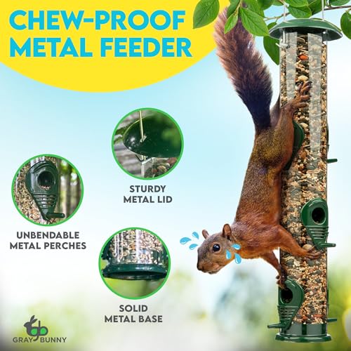 Gray Bunny Metal Bird Feeders for Outdoors Hanging, 6-Port Metal Bird Feeder Tube, Durable, Chew-Proof and Rust-Proof, 16 Inches