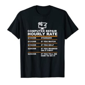 Computer Repair Hourly Rate, Computer Repair Geek T-shirt