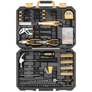 deko 196 piece tool set general household hand tool kit with rip claw hammer,lineman's plier, measure tape rule & plastic toolbox storage case
