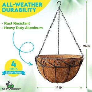 Hanging Planters for Outdoor Plants, 4 Pack 14" Metal Hanging Baskets for Plants Outdoor, Large Hanging Flower Pots for Outside with Coco Liners Outdoor Hanging Planter for Porch Hanging Flower Basket