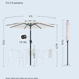 SONGMICS Patio Umbrella, 9 ft Outdoor Table Umbrella, Deck Umbrella, with 8 Ribs, UPF 50+, 30° Dual-Tilt System, Base Not Included, for Patio, Garden, Pool, White UGPU09BEV1