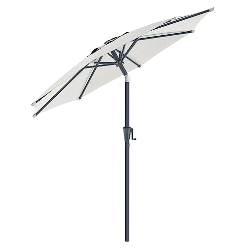 SONGMICS Patio Umbrella, 9 ft Outdoor Table Umbrella, Deck Umbrella, with 8 Ribs, UPF 50+, 30° Dual-Tilt System, Base Not Included, for Patio, Garden, Pool, White UGPU09BEV1