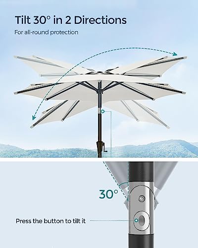 SONGMICS Patio Umbrella, 9 ft Outdoor Table Umbrella, Deck Umbrella, with 8 Ribs, UPF 50+, 30° Dual-Tilt System, Base Not Included, for Patio, Garden, Pool, White UGPU09BEV1