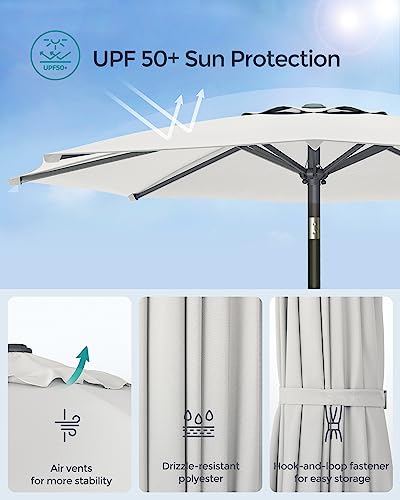 SONGMICS Patio Umbrella, 9 ft Outdoor Table Umbrella, Deck Umbrella, with 8 Ribs, UPF 50+, 30° Dual-Tilt System, Base Not Included, for Patio, Garden, Pool, White UGPU09BEV1