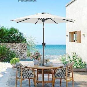 SONGMICS Patio Umbrella, 9 ft Outdoor Table Umbrella, Deck Umbrella, with 8 Ribs, UPF 50+, 30° Dual-Tilt System, Base Not Included, for Patio, Garden, Pool, White UGPU09BEV1