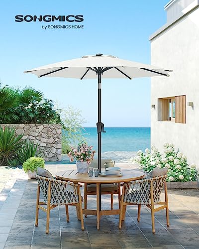 SONGMICS Patio Umbrella, 9 ft Outdoor Table Umbrella, Deck Umbrella, with 8 Ribs, UPF 50+, 30° Dual-Tilt System, Base Not Included, for Patio, Garden, Pool, White UGPU09BEV1