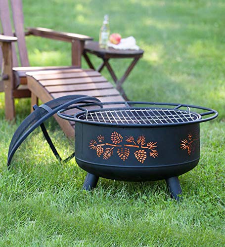 Plow & Hearth Wood Burning Fire Pit - 30'' Dia. x 23''H - Black (Pine Cone)