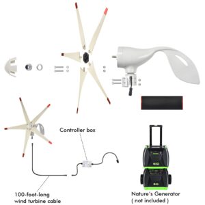 Nature's Generator Platinum WE System 1800W Solar & Wind Powered Pure Sine Wave Off-Grid Generator + 1200Wh Power Pod (1920Wh total) + 3 of 100W Solar Panels + Wind Turbine for Day and Night Use