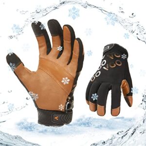vgo... 1-pair -4℉ or above 3m thinsulate c100 winter warm waterproof light duty mechanic glove, high dexterity, anti-abrasion, rigger glove (size xl, brown, ga9603fw)