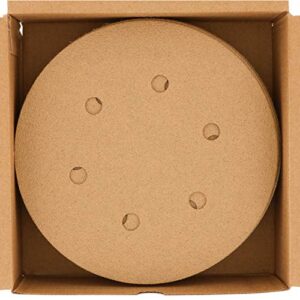 Dura-Gold Premium 80, 120, 220, 320, 400 Grit 6" Gold Sandpaper Discs, 6 Hole Pattern Dustless, 10 Each, 50 Total - Hook & Loop Backing for DA Sander, Sanding Automotive Paint, Woodworking Wood, Metal