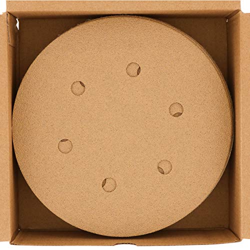 Dura-Gold Premium 80, 120, 220, 320, 400 Grit 6" Gold Sandpaper Discs, 6 Hole Pattern Dustless, 10 Each, 50 Total - Hook & Loop Backing for DA Sander, Sanding Automotive Paint, Woodworking Wood, Metal