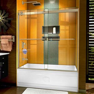 dreamline sapphire 56-60 in. w x 60 in. h semi-frameless bypass tub door in brushed nickel, shdr-6360602-04
