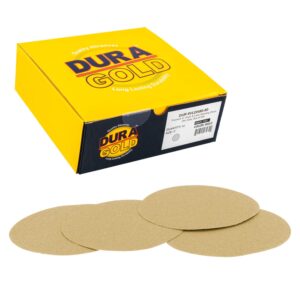 dura-gold - premium - 80 grit 6" gold hook & loop no hole sanding discs for da sanders - box of 50 sandpaper finishing discs for automotive and woodworking
