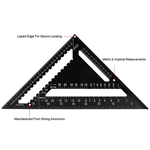 12 Inch Triangle Ruler, Aluminum Square Ruler Carpenter Layout Tool, Woodworking Metal Square Ruler