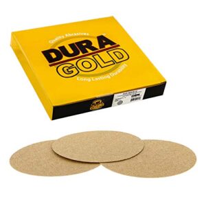dura-gold premium 8" gold psa sanding discs - 40 grit (box of 10) - self adhesive stickyback sandpaper for da sander, finishing coarse-cut abrasive - sand automotive car paint, woodworking wood, metal