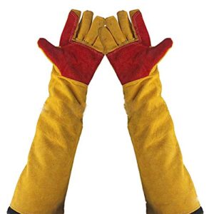 23.6" inch long sleeves welding safety gloves, lined and kevlar stitching welders gauntlets wood burners accessories gloves, heat resistant stove fire and barbecue gloves, gifts for men dad husband